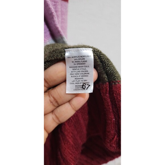 Caslon Small Staggered Stripe Cardigan Open Front Shawl Collar Sweater - Picture 6 of 9